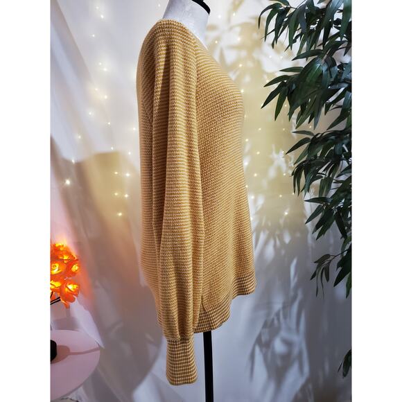 Talbots Chevron Zig Zag Yellow White Knit Puff Sleeve Sweater Womens Size L Soft - Picture 2 of 11